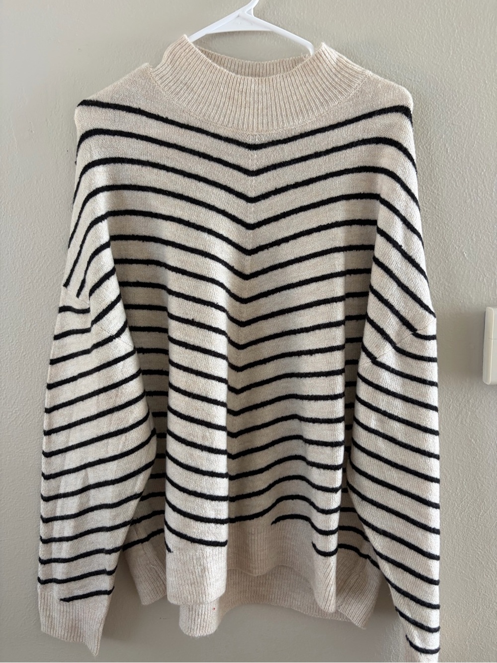 Claiborne Cream and Black Striped Turtleneck Sweater